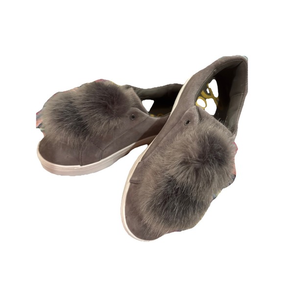 Sam‎ Edelman Gray Pom Pom Leya Slip On Suede Sneakers Size 7m New - Picture 2 of 8